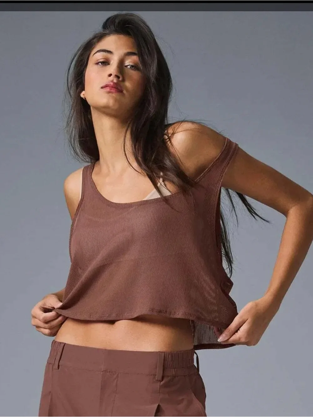Alo yoga tropical nights mesh tank- chestnut